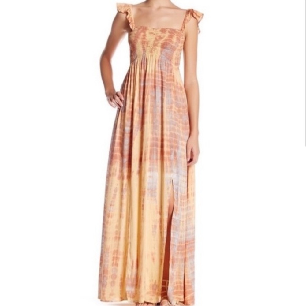Tiare Hawaii Hollie Smocked Maxi Dress Tie Die One‎ Size Slit Skirt Revolve